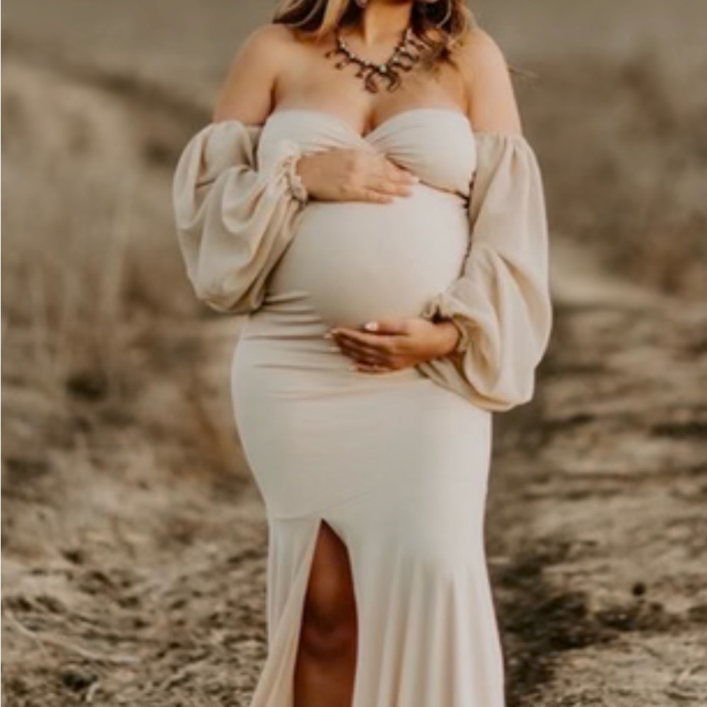 Elegant Cream Off-Shoulder Maternity Dress